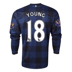 13-14 Manchester United #18 YOUNG Away Black Long Sleeve Jersey Shirt - Click Image to Close